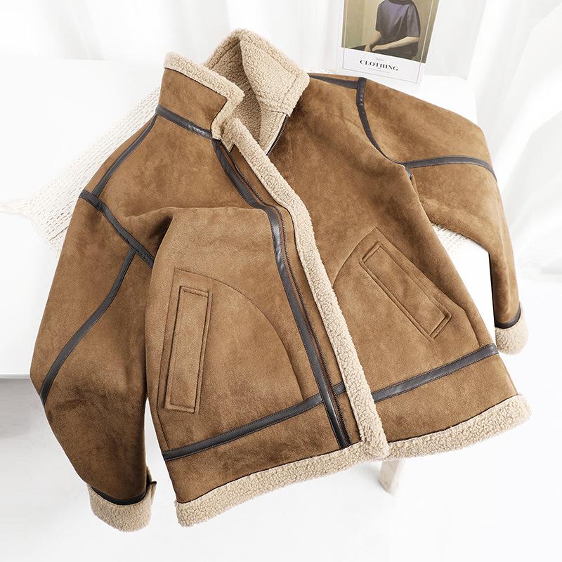 Men's Winter Suede Leather Jacket: Loose Fit, Turn-Down Collar, Fleece Lined, Thickened Leather Fur, Streetwear Outerwear.