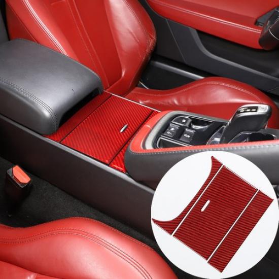 Roter Karbonfaser-Aufkleber für die zentrale Ablagebox für Jaguar F-TYPE 2013-22