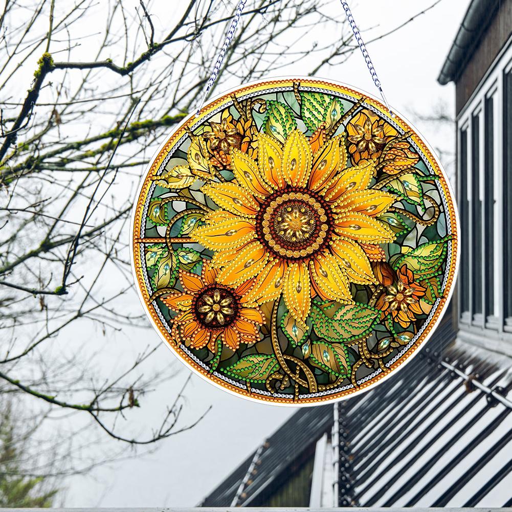 PVC Glass Special Shaped Vintage Pattern Diamond Painting Hanging Suncatcher Diamond Drawing Suncatcher Ornament for DIY Craft