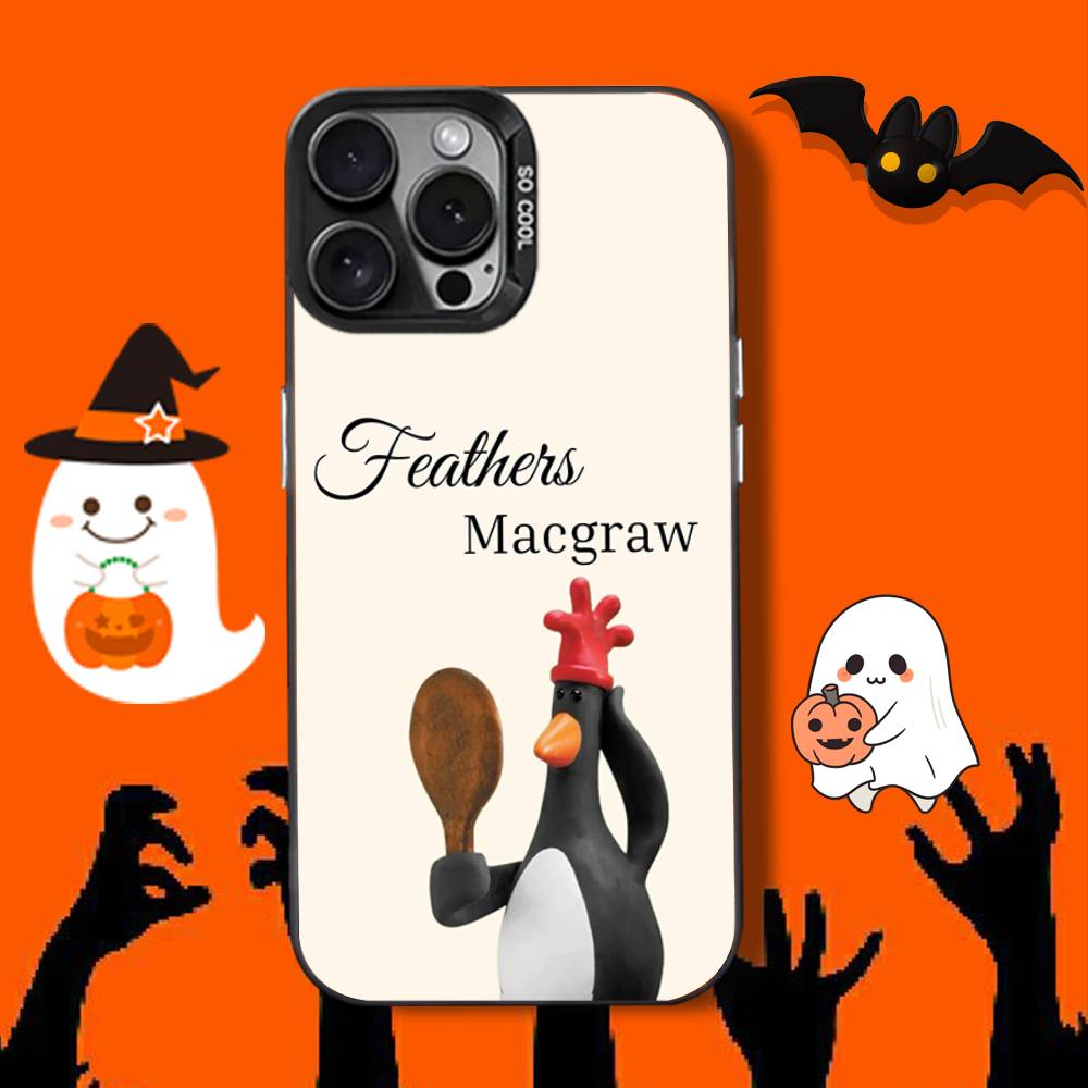WallaceS GromitS Feathers-s Phone Case For iPhone 16,12,13,17,15,1,11,Mini,Pro,SE,XS,MAX,Black Matte Silicone Cover