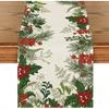 1 Christmas Holly Pine Cone Table Runner Festive Greenery Red Berry Print for Holiday Dining Table Decor Cheerful for Christmas