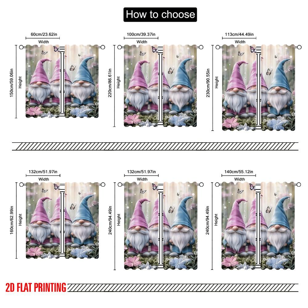 2pcs,2D Plane Printing Curtains&Window Treatment GnomeTrioButterflies Versatile Polyester Fabric (without Rod) Decorations