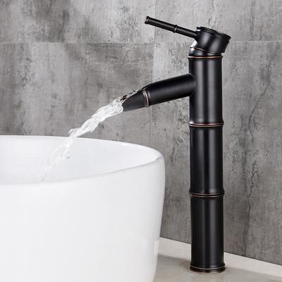 Černá koupelnová umyvadlová baterie Bambusový styl Starožitný dřezový mixér Montáž na desku Jedna páka Teplá a studená voda Kohoutky Faucet ve stylu vína