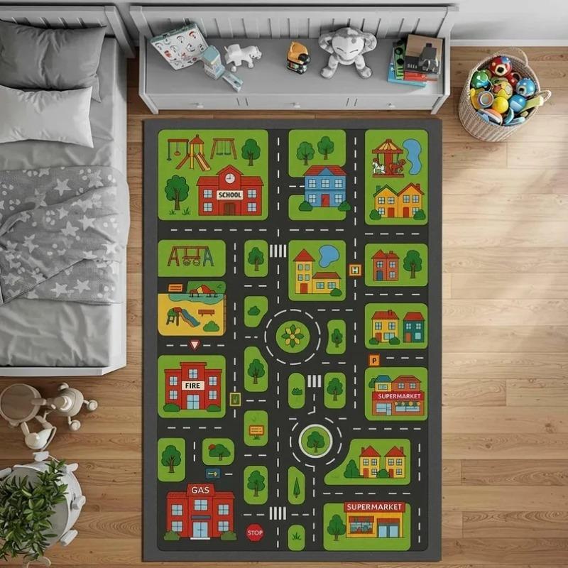 Car Play Mat for Boys and Girls Highway City Traffic-Themed Rugs for Kids Toy Cars Kids Rugs for Playroom Non-Slip Kids Play Rug