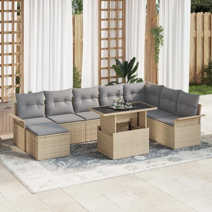VidaXL Canapé de Jardin 9 Pièces avec Coussins Beige Rattan Poly 3348336