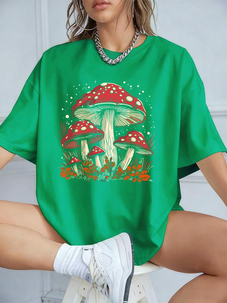 Red Mushroom Personality Prints TShirt Women Cotton Summer Short Sleeve T Shirt Soft Loose ONeck Tops Casual Woman Clothes