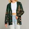 Women's Fashion Long Sleeve Christmas Print V-Neck Button Loose Cardigan Top