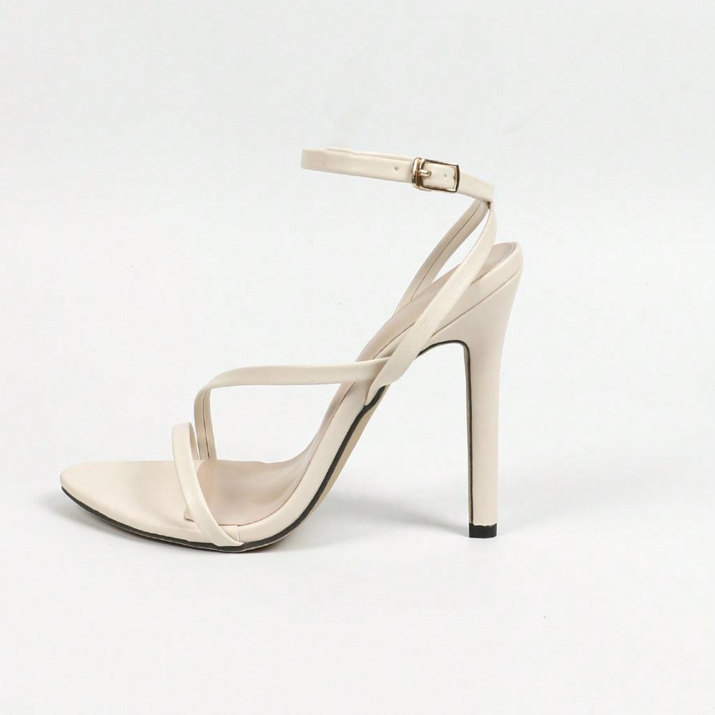 Ladies' round toe open toe cross ankle strap buckle high-heeled sandals for parties