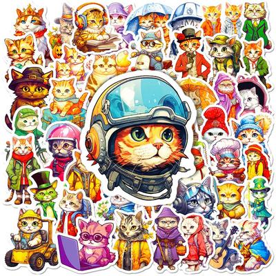 10/50pcs Cartoon Cute Cool Cat Stickers Cat Cosplay Graffiti Stickers for DIY Luggage Laptop Skateboard Motorcycle Bicycle Stickers
