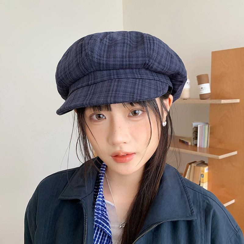 

5 Ранняя осень новая клетчатая кепка-ньюсбой женская большой окружности головы показывает маленькую беретку тренд Head circumference 54-59CM