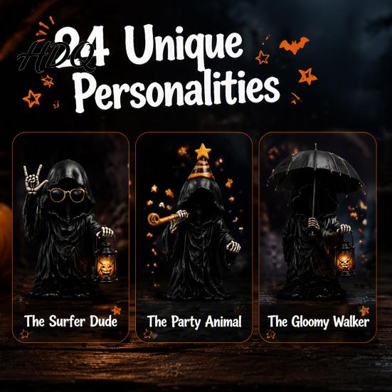 Spooky Desktop Decorations Halloween Advent Calendar 24 Day Countdown Box with Witch Ghost Funny Skeleton Action Figures Figurines Collectible