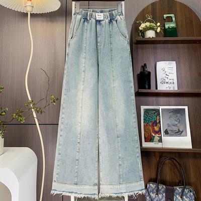 DIMANAF 2025 Autumn Blue Basic Elastic Jeans New Pants Women Loose Denim Trousers Big Casual Pants Plus Size  6XL