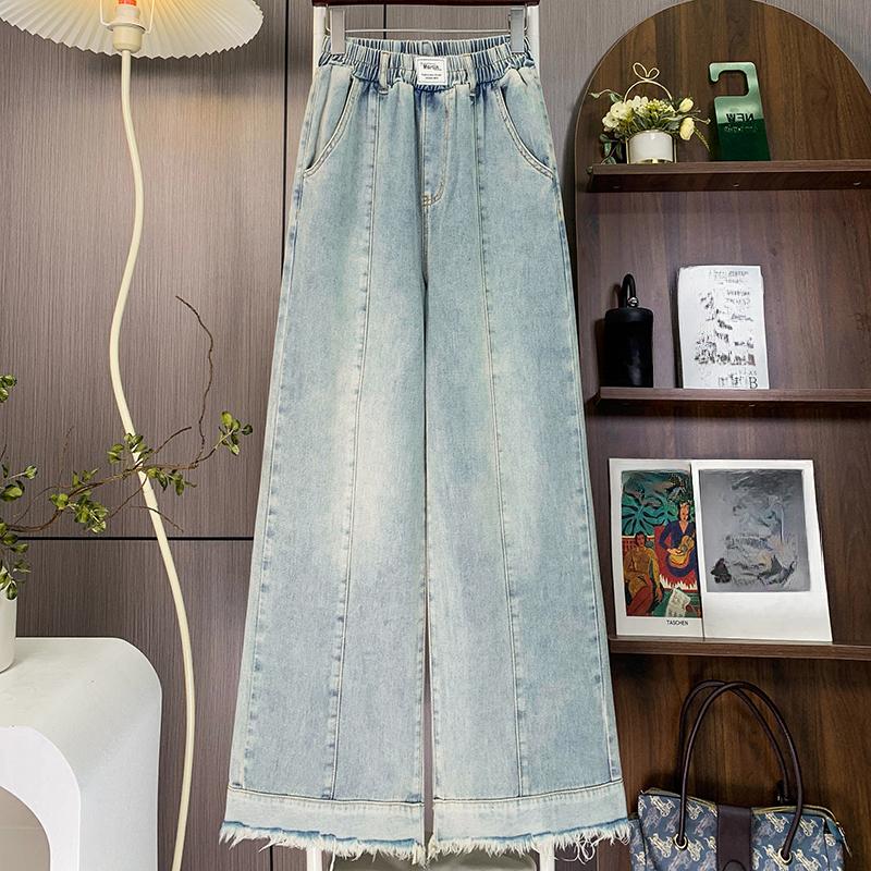 Dimanaf 2025 Høst Blå Basic Elastiske Jeans Nye Bukser Dame Løse Denim Bukser Store Hverdagsbukser Pluss Størrelse 6XL