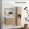 4-Piece Bathroom Furniture Set, Wall-Mounted, with Mirror, Under-Basin Unit, Basin and Tall Cabinet, Natural