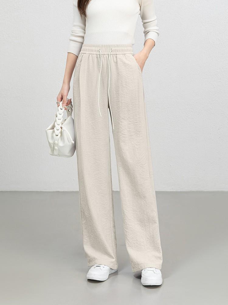 Cloud-Feel Velvet Elastic Waist Drawstring High-Waisted Wide-Leg Summer Pants