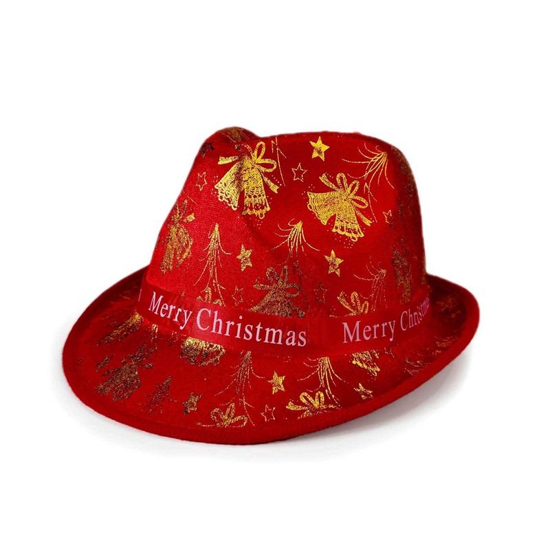 Christmas Red Fashion Cowboy Hat Adult Christmas Glitter Printed Jazz Hat Holiday Role Playing Costume Party Supplies