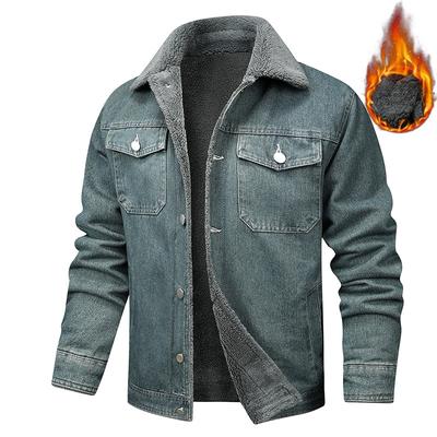 Jachetă Denim Bărbați Toamnă și Iarnă Versiune Coreeană Căptușită cu Catifea Guler cu Rever Bumbac Spălat Jachetă Bărbați la Modă.