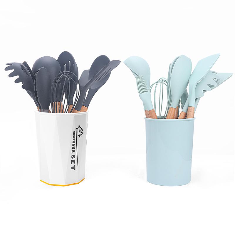 11-Piece Silicone Kitchenware Set with Wooden Handles, Non-stick Cooking Tools and Spatula Set