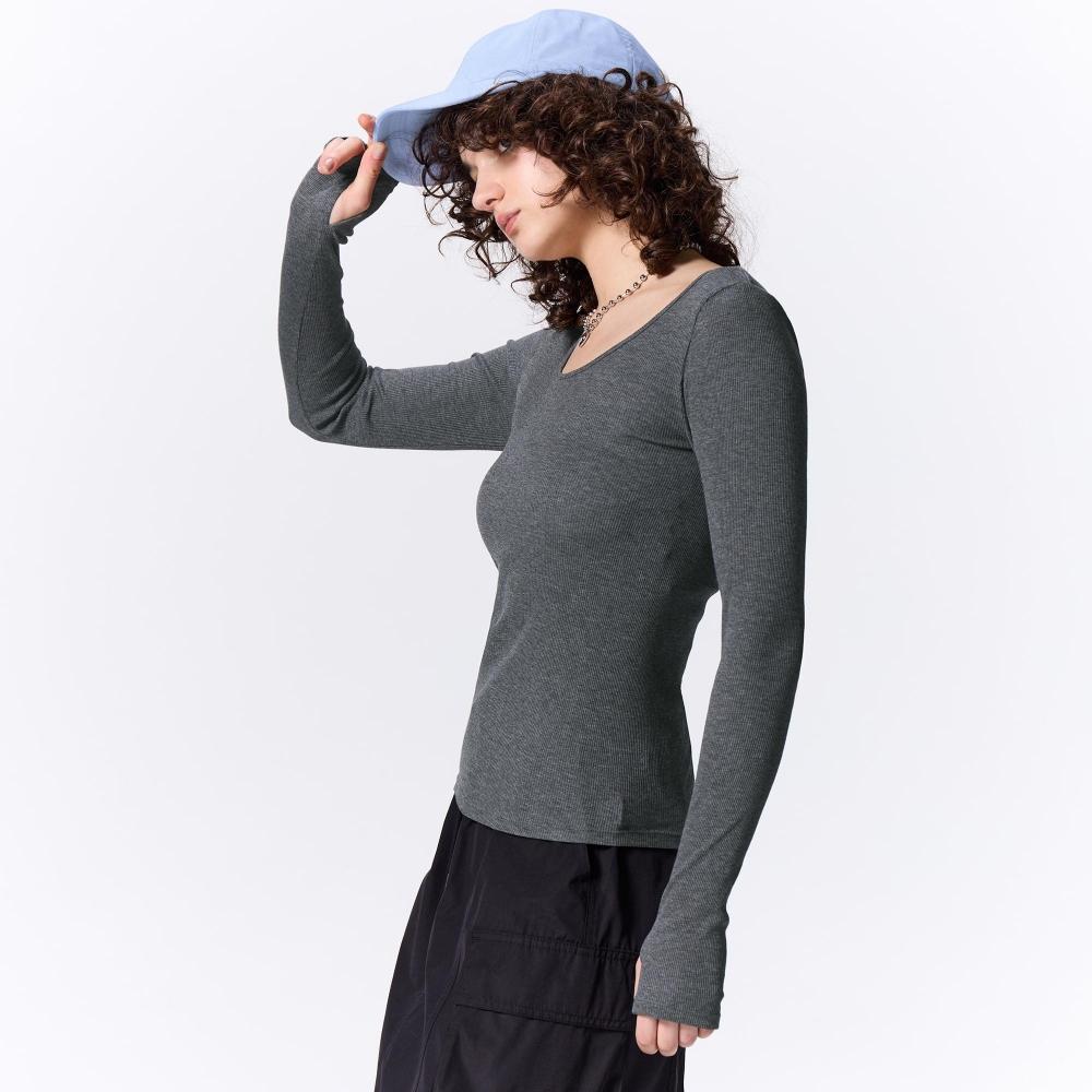 GU by Uniqlo Stretch Ribbed U Neck Tee  12 qUarter Sleeve   Warm 