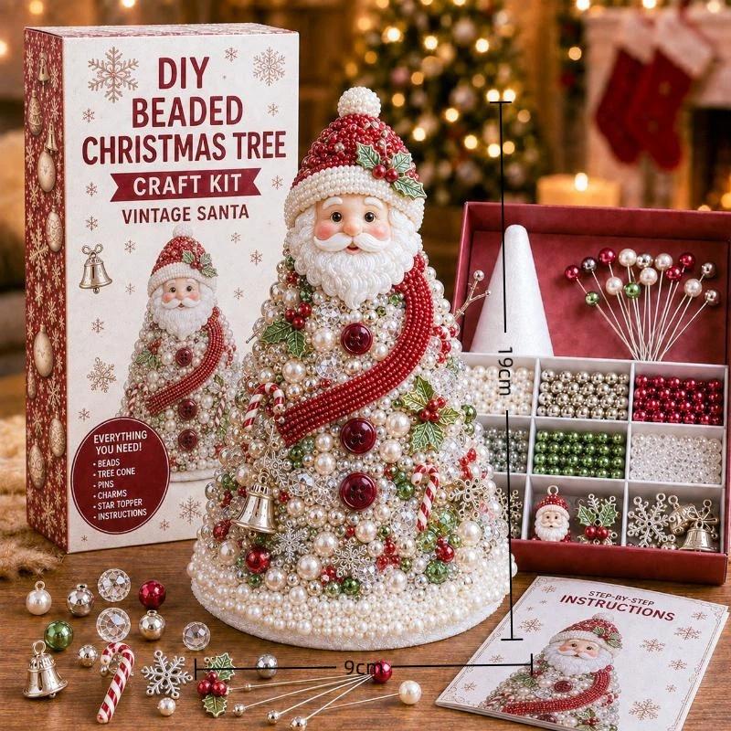 DIY Beaded Christmas Tree Craft Kit Crystal Bead Mini Tree With Angel Topper Handmade Holiday Tabletop Home Decoration