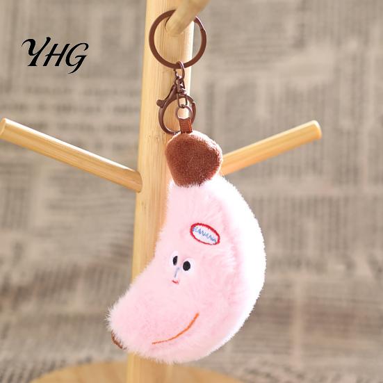 Stuffed Banana Key Ring Cute Plush Keychain, Soft Fruit Pendant Funny Gift for Kids with Embroidered Face, Cartoon Bag Charm Backpack Small Toy