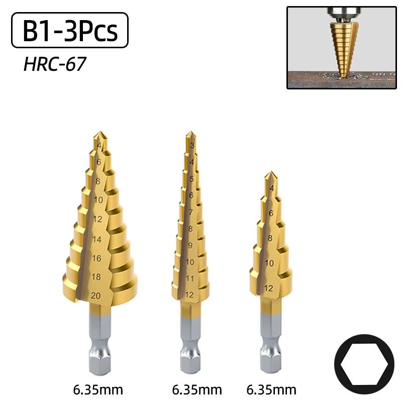 HSS Step Drill Bit Straight Groove Titanium Coated 4-12 4-20 3-12mm Wood Metal Hole Cutter Broca Cone Conical Stage Drill Tools