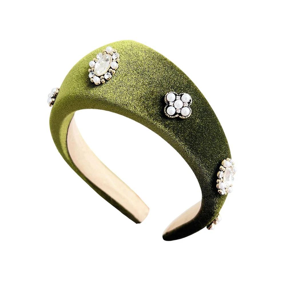1pc European and American Velvet Headband for Women,Hairbands with Diamonds and Pearls Hair Hoop Lady Headwear Daily Wear