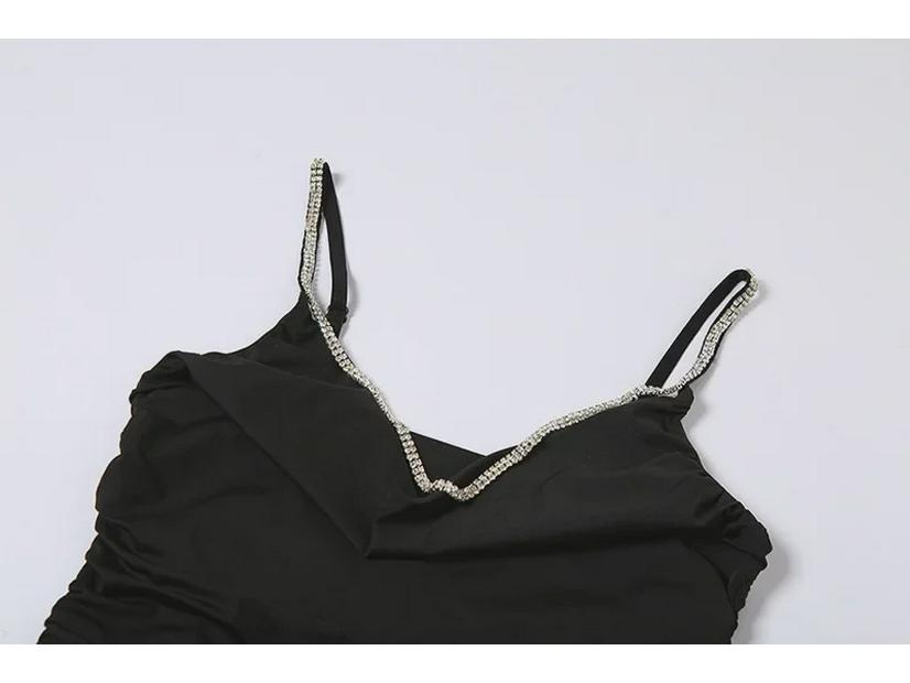 2023 Sommer V-Ausschnitt Slim Kleid mit Hot-Drill-Details