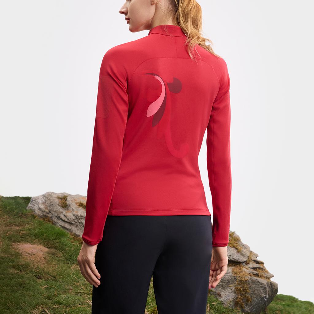 Fila Fitted Mock Neck Half-Zip Knit Long Sleeve T-Shirt Women Tops Dark-Rose A11W517213FWI