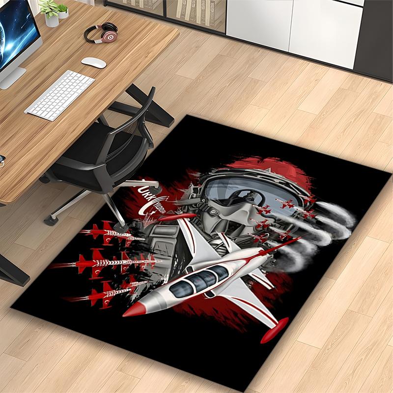 1pc General-purpose Rug, Burning Airplane Printed Area Rug, Comfortable Office Chair Carpet, Home Entrance Floor Mat