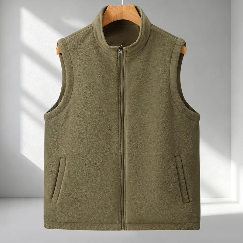 Men Reversible Vest Fleece Lined Waterproof Stand Collar Multi‑Pocket Zip Waistcoat