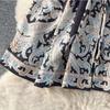 Court Style Retro Printing One Piece Dress Women V-neck Elegant Short Party Dresses Female French Belt High Waist Chic Dress Vacation