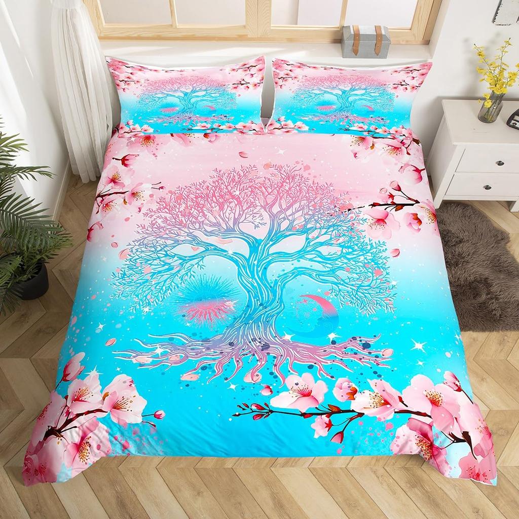 Peacock Duvet Cover Twin Cartoon Animal Bedding Set Cherry Blossom Comforter Cover Japanese Flower Quilt Cover Kawaii Room Decor