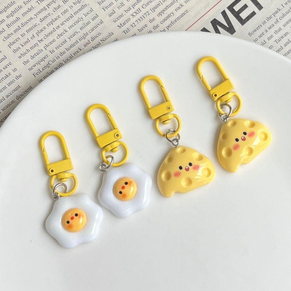 

Poached Egg Cheese Pendant Keychain Resin Sunny-side-up egg Keychain Cute Girls