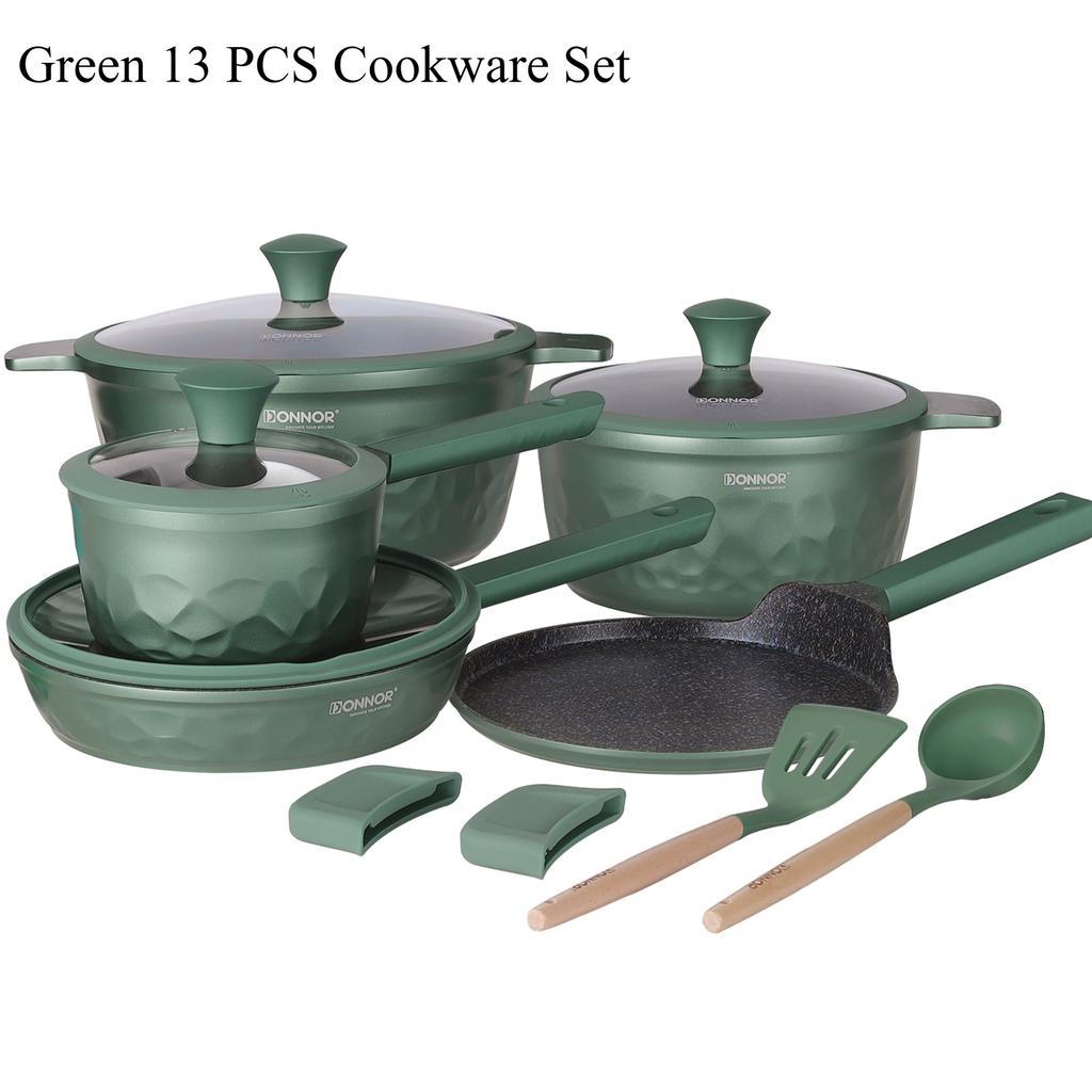 DONNOR Kitchen Cooking Set 12 Pcs Pots and Pans Set Non-toxic Healthy Pots and Pans Set Non Stick Saucepans Steamer Set