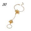 Integrated Ring Bracelet Gold Flower Hand Chain Link with Finger for Matte Gilt Women Women, Hibiscus Flowers O Bracelet, Floral Fairy Jewelry