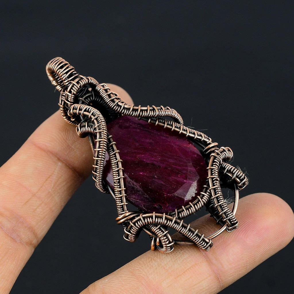 Ruby Pendant Gemstone Jewelry, 999 Copper Wire Wrapped Handmade Pendant, Latest Design Jewelry