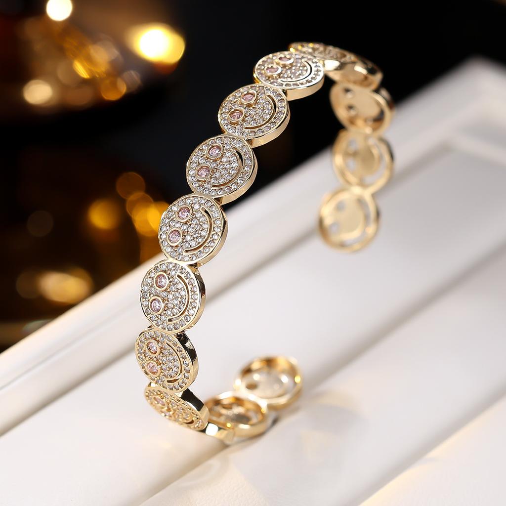 Women Smile Face Bracelet Ring Set Fashion Minimalist Zircon Jewelry Perfect For Party Gathering Wear