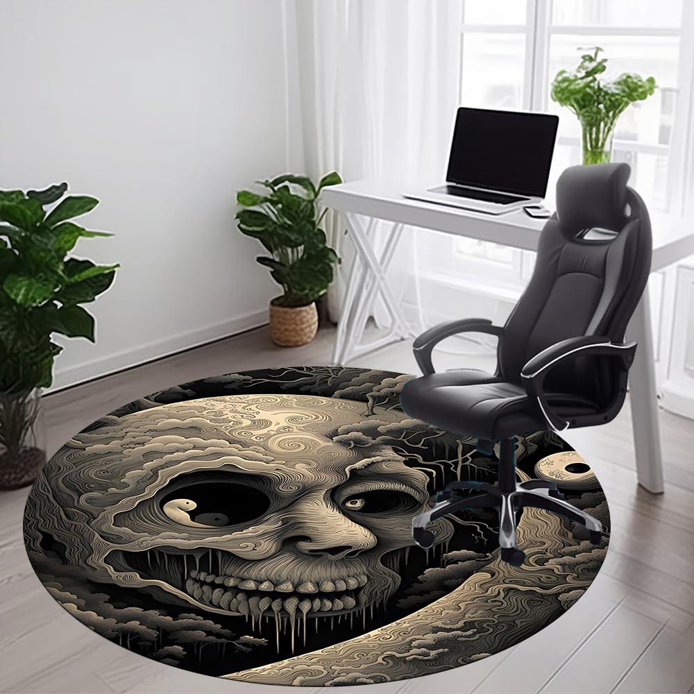 1PC Moon Skull Office Round Area Rug, Mat Suitable For Office, Under Office Chairs Bedroom Living Room Home Decor, Room Deco