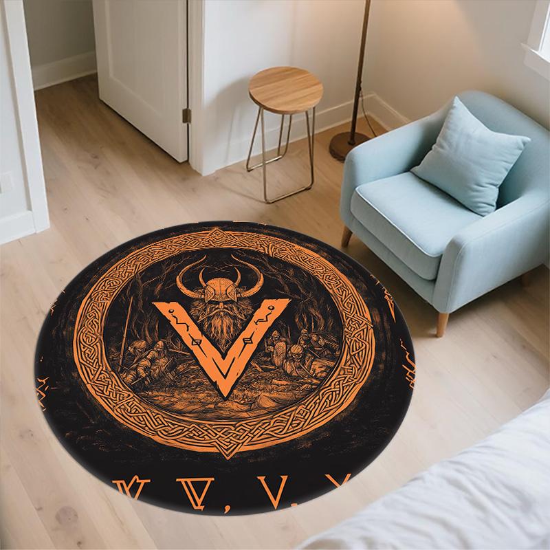 Viking Runes,Round Area Rug,Carpet Rug for Living Room Bedroom Sofa Playroom Decor,Non-slip Floor Mat