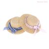 2Pcs Mini Miniature Straw Hat With Bow Doll Ornament Straw Hat Doll House Hand Weaved Dollhouse Accessories