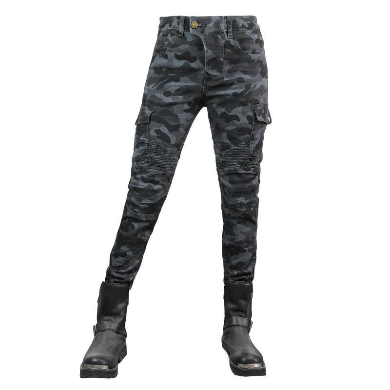 VOLERO+ג'ינס לאופנוע נשים+מכנסי מירוץ לאופנועים Camo אלסטי מכנסיים להגנה מפני נפילה+מגן שדרוג