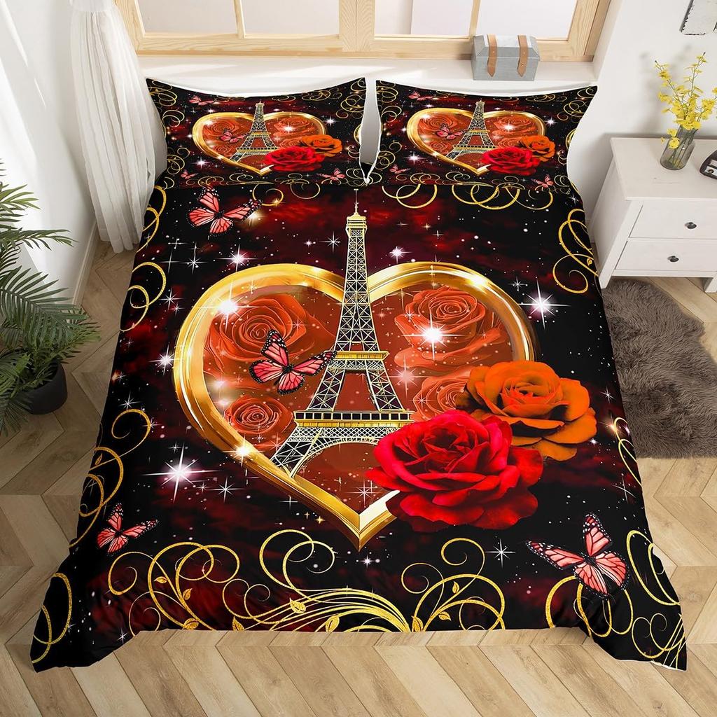 Paris Liebe Bettbezug Eiffelturm Bettbezug Für Männer Frauen Romantische Stadt Blume Bettwäsche Sets Für Valentinstag Hochzeitsgeschenk