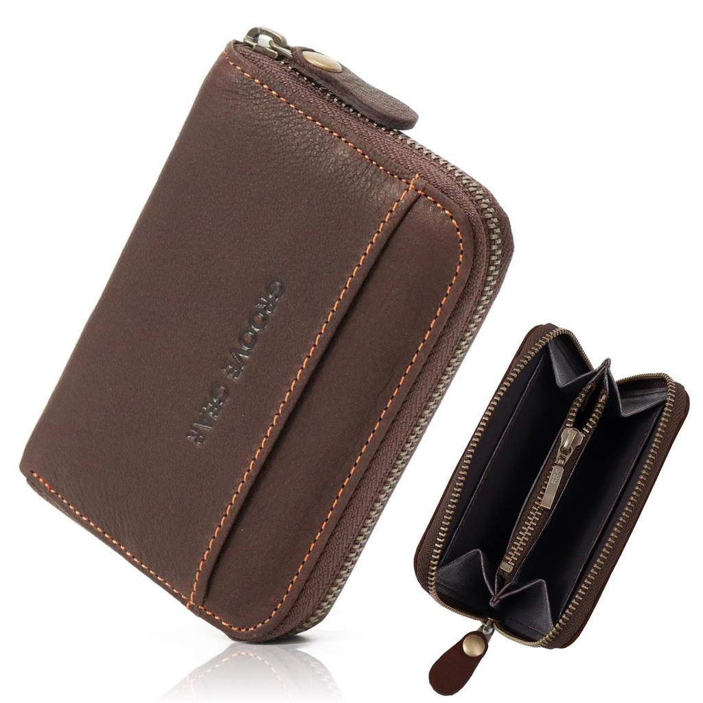 GROOVEGEAR Mini Wallet with Card Case, Small Leather Wallet, and Coin Purse for Men and Women, ggs-1003 Chocolate