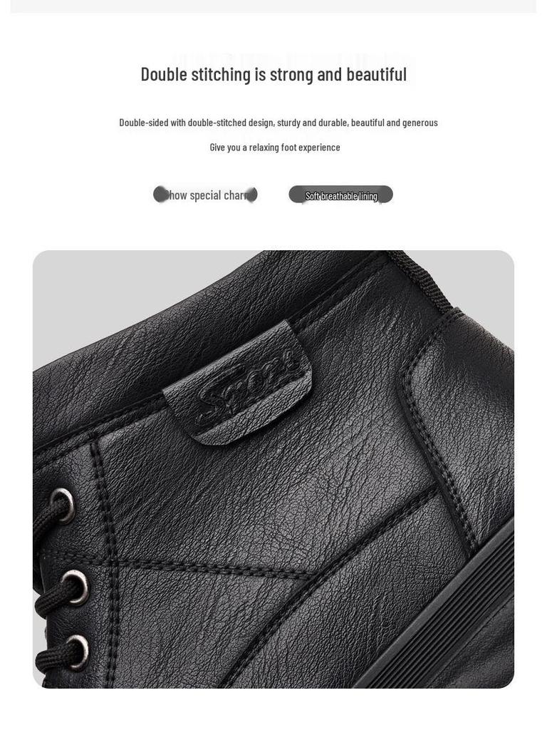 2024 Men's Mid-Cut Martin Boots with Velvet for Autumn and Winter – Trendy Men's Footwear