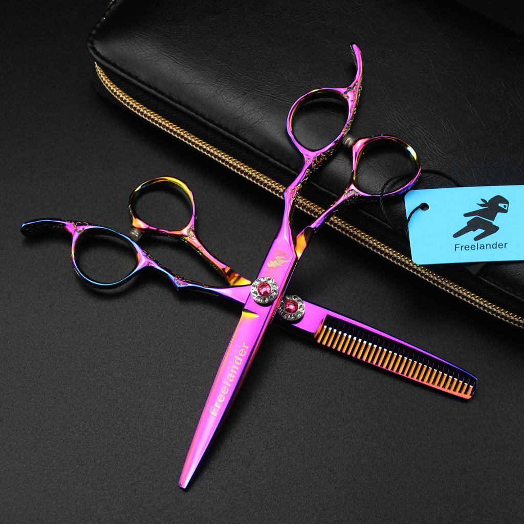 6.0 Inch Pink Freelander Plum Blossom Handle, Hair Scissors, Hair Scissors, Flat Scissors