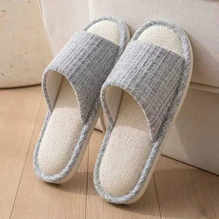 Linen slippers women's four seasons do not stink feet hospitality non-slip soft bottom silent indoor floor slippers women's summer