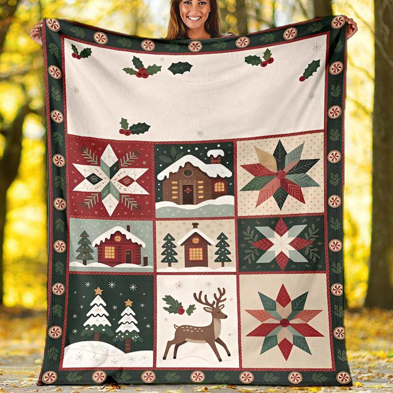 Christmas Theme Printed Blanket - Perfect for Couch, Bed, Travel & Outdoor Use | Machine Washable, Cozy & Durable.