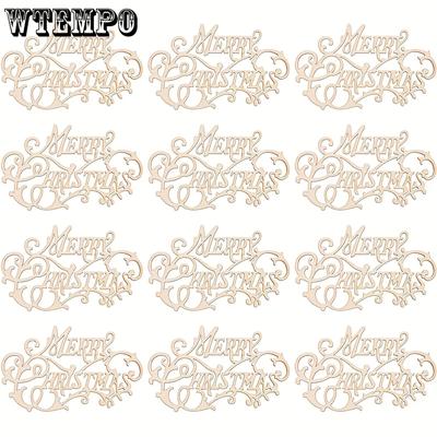 20pcs Merry Christmas Wood Cutout DIY Woodcraft Wooden Words Cutouts For Home Decorations Table Plate Rustic Ornament