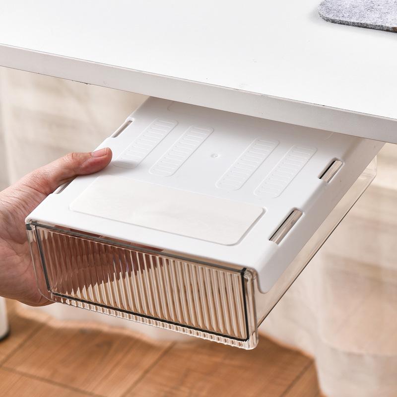 Under-Desk Drawer Storage Box with Hidden Pen Holder for Office Supplies and Stationery